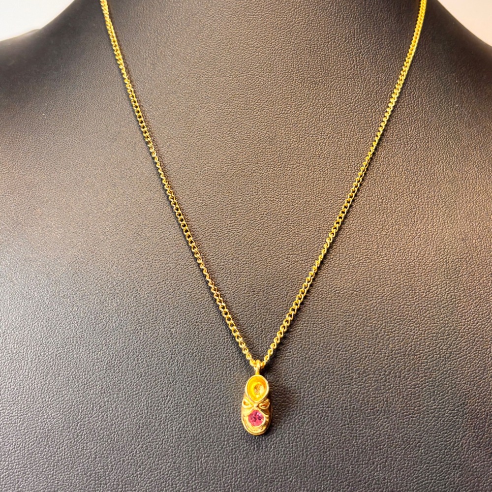 Vintage Baby Shoe Necklace Gold Pink Rhinestone Whimsygoth Cottagecore Boho Chic